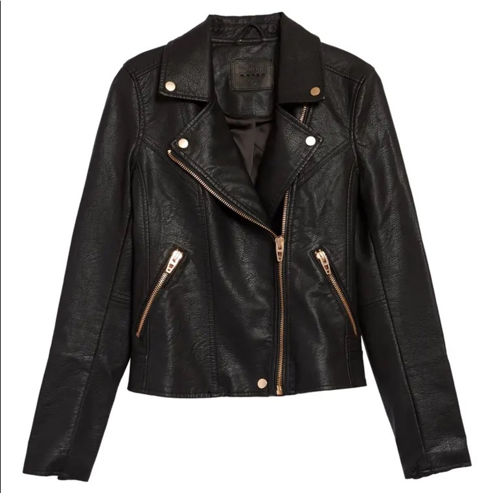 Blank NYC Black Faux Leather Moto Jacket with Gold Hardware
